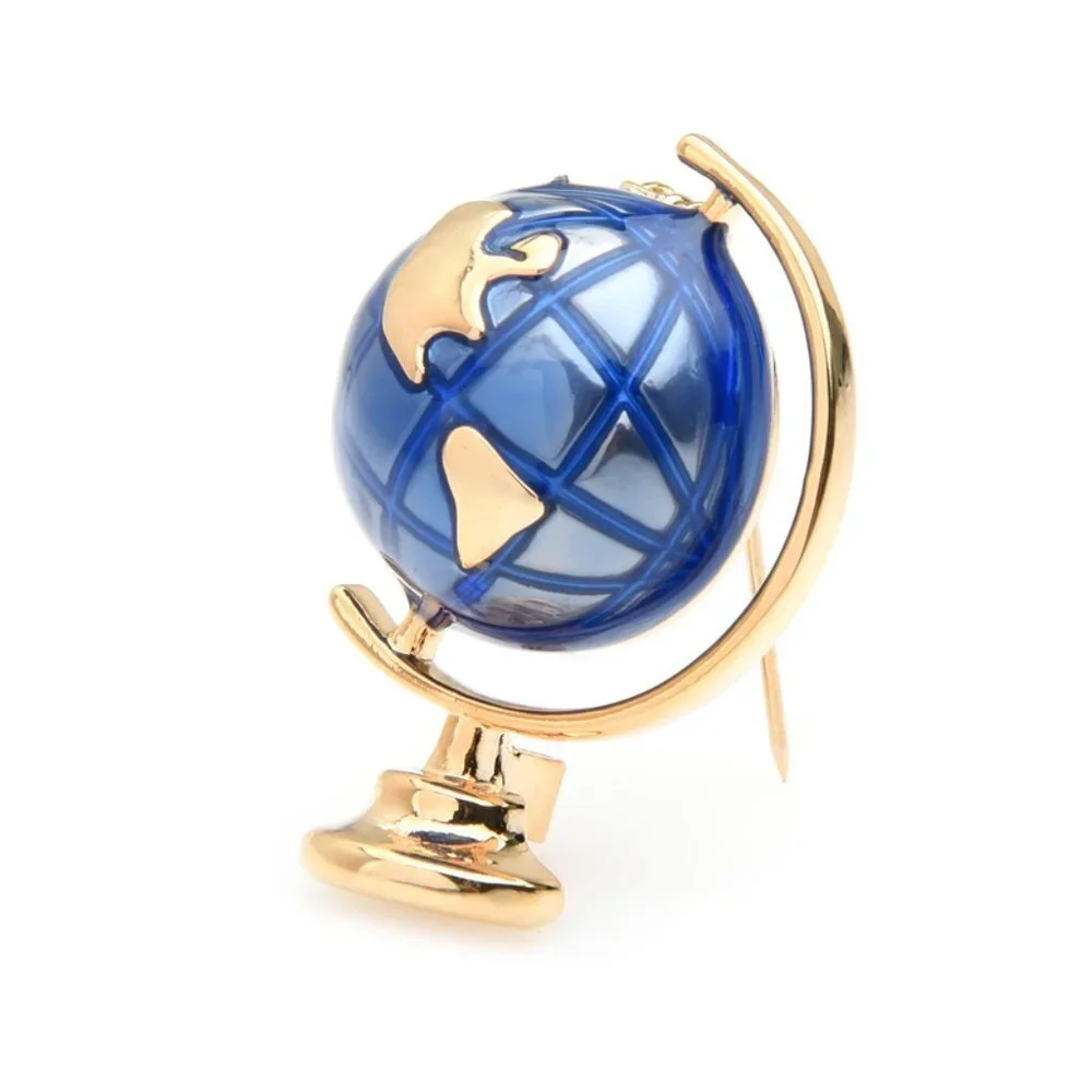 Enamel Globe Earth Shaped Brooch - Picture 3 of 4